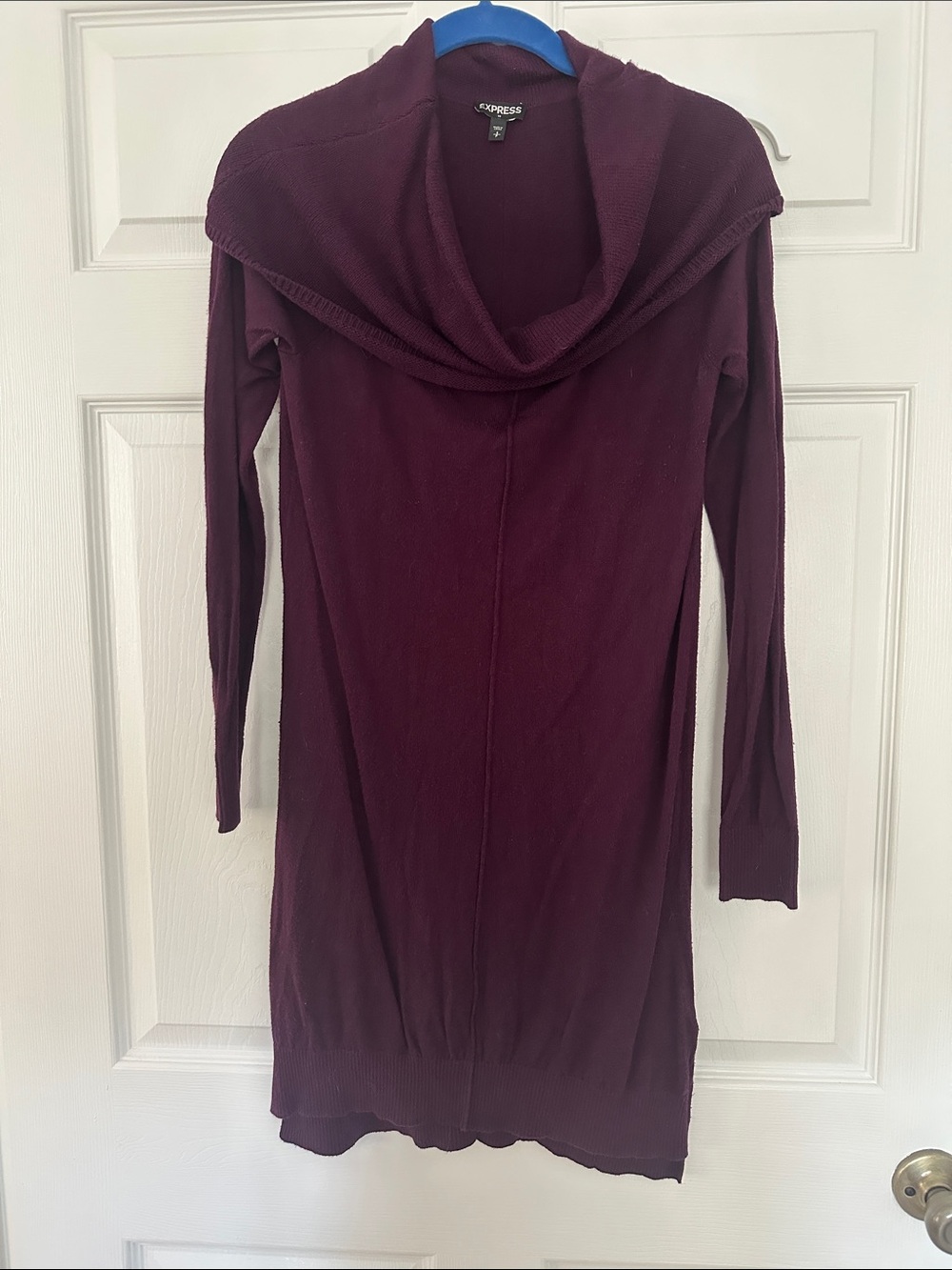 Express Long Sleeve Cowl Neck Dress in Deep Plum